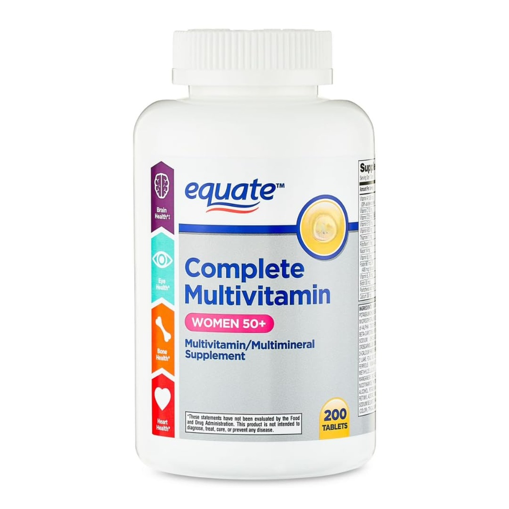 Equate Complete Multivitamin for Women 50+, Daily Multimineral Supplement Tablets, 200 Count Sticker