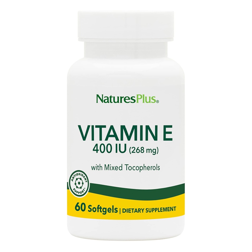 NatusPlus 维生素E - 400 iu 混合D-Tocopherol,60 软胶 - 容易吞咽维生素E 补充剂,衍生自天然大豆石油 - 自由狂犬病防御 - 格鲁滕 - 免费 - 60 服务