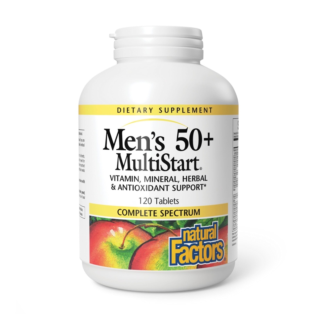 Natural Factors, Men's 50+ MultiStart Daily Multivitamin, Nutritional Support for Immune and Prostate Health, 120 tablets (60 servings)
