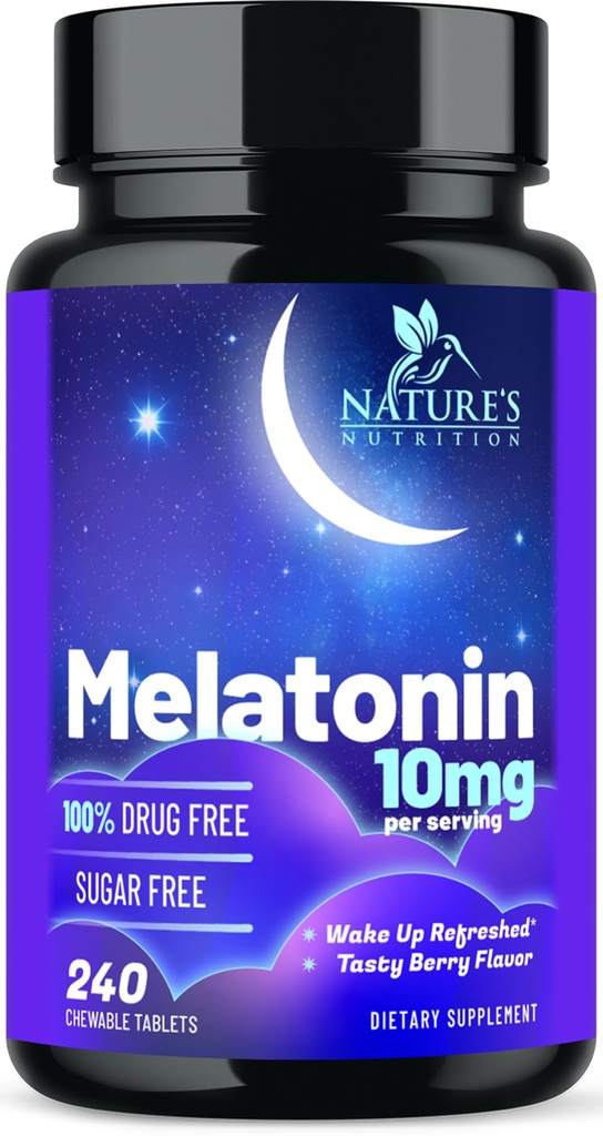 Melatonin Sleep Supplement 10mg - Maximum Strength 100% Drug Free, Non-Habit Forming - Best Sleep Supplements for Adults Restful Sleep - Fast Dissolve Melatonin, Berry Flavored - 240 Chewable Tablets