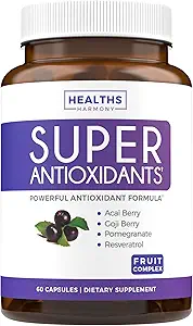 女性和男性超级抗氧化剂补充剂 -- -- 与Acai、Goji、Pomegranate、Gerderberry和Resveratrol一起用于皮肤护理和免疫支持 -- -- Vegan和Non-GMO -- -- 120卡普尔