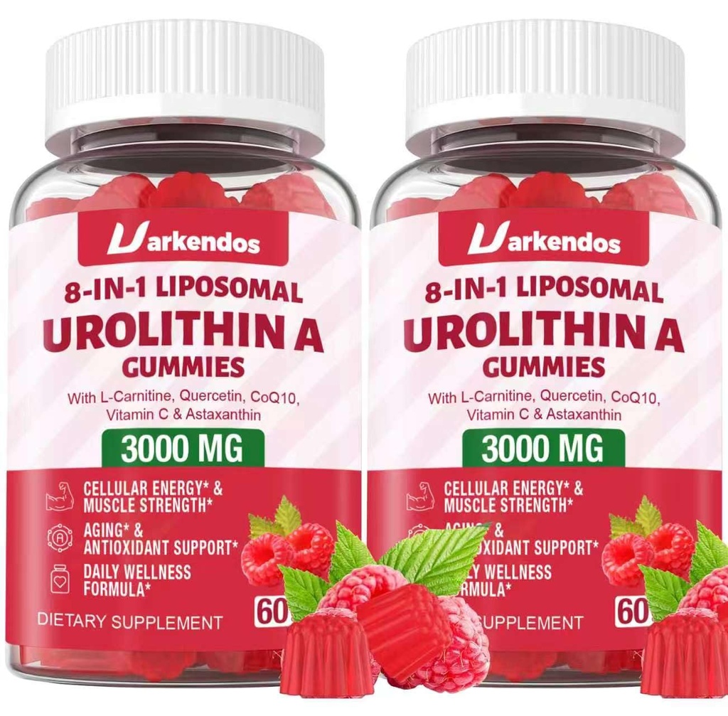 2 Pack 3000mg Liposome Urolitin A Gummies, 8 in 1 Recipe,Contains Coq10, Resveratrol, L-carnitine, Quercetin, VC, Axanthin, Supplement for Cell Support, Anti-Aging and Energy Promotion