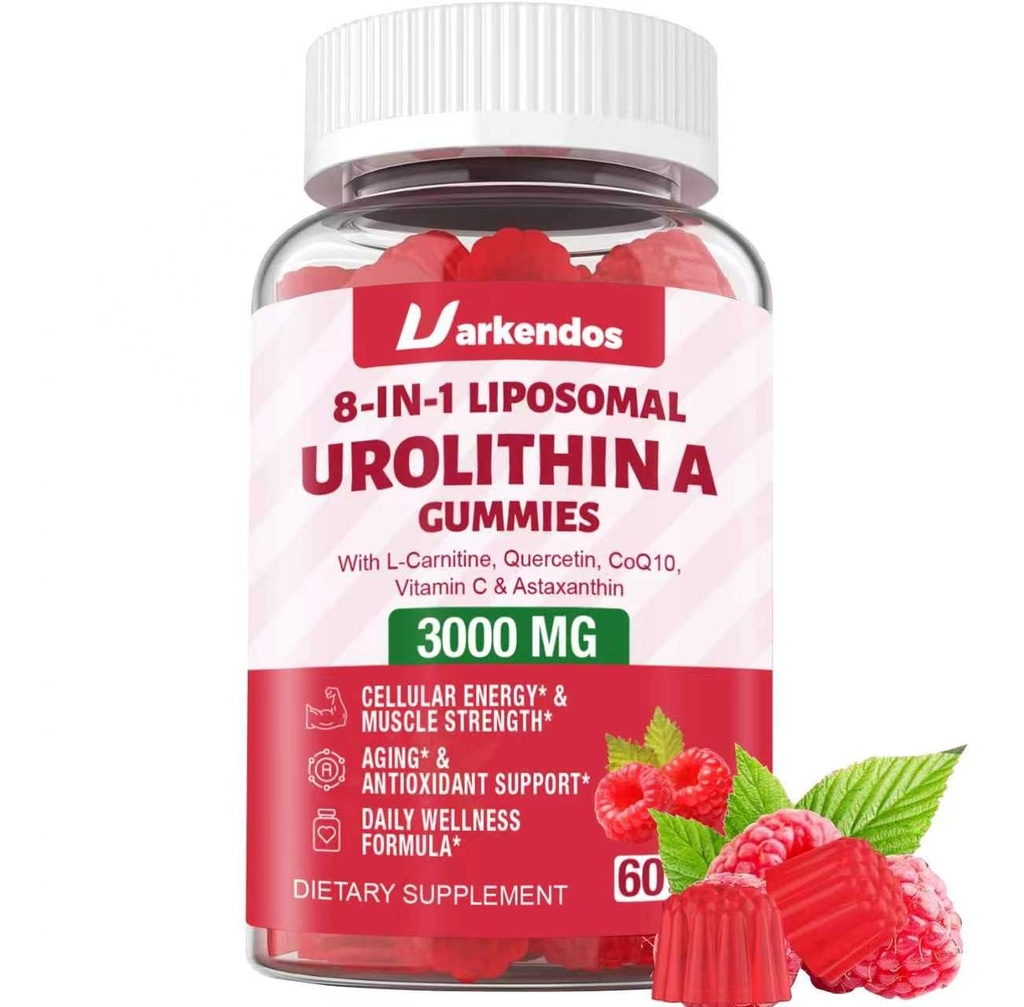 1 Pack 3000mg Liposome Urolitin A Gummies, 8 in 1 Recipe,Contains Coq10, Resveratrol, L-carnitine, Quercetin, VC, Axanthin, Supplement for Cell Support, Anti-Aging and Energy Promotion