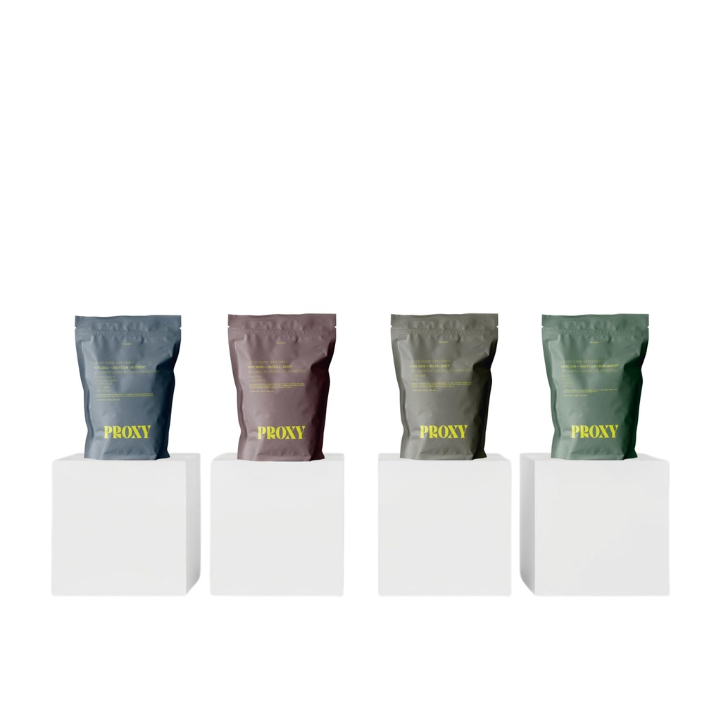 PROXY Stress Relief Gummies Bundle | Sample Pack of 4 Vegan Supplements with Kava, GABA, Ashwagandha, Magnesium & L-Theanine | Daily Calm, Sleep & Stress Support | Travel-Ready 120 Count