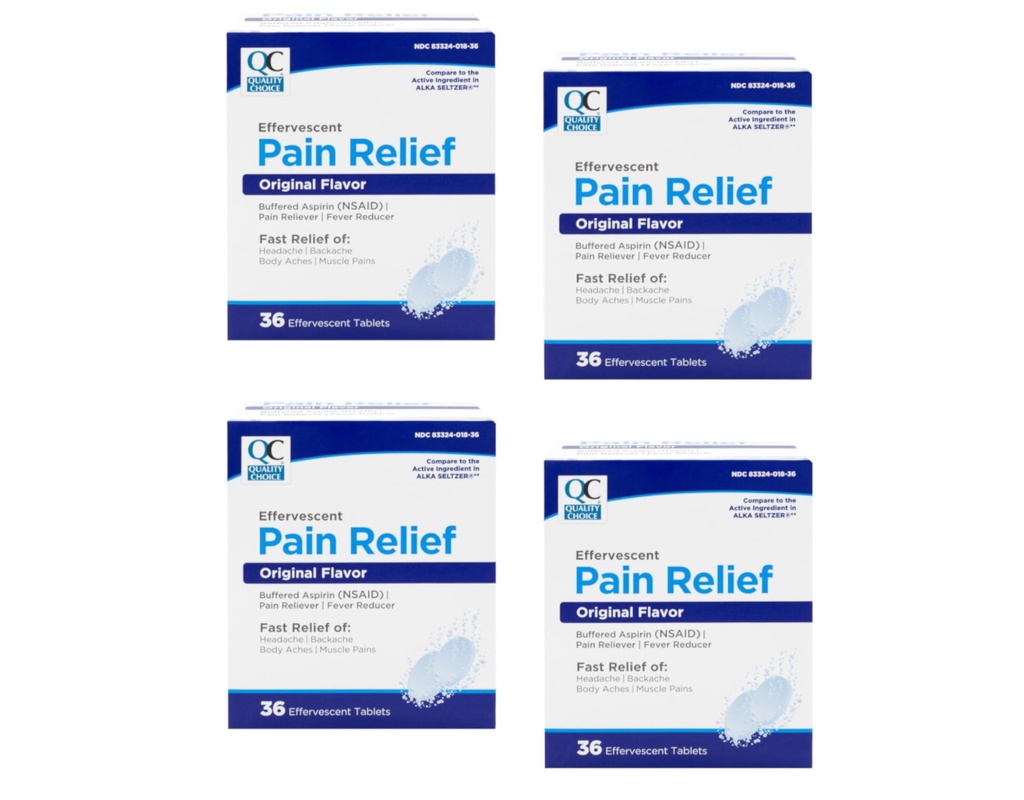 Quality Choice Effervescent Pain Relief, Original Flavor, Buffered Aspirin (NSAID) Pain Reliever and Fever Reducer, 36 Count (Pack of 4)