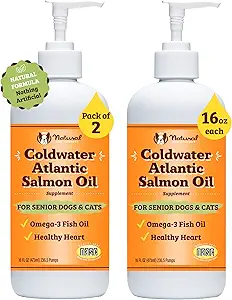 天然狗公司 Coldwater Atlantic Salmon for Dogs 2 Pack - 16oz - 高级狗鱼油补充品 Omega 3, 易摘, 联合支援, 用于多犬花鸟, 大毛狗