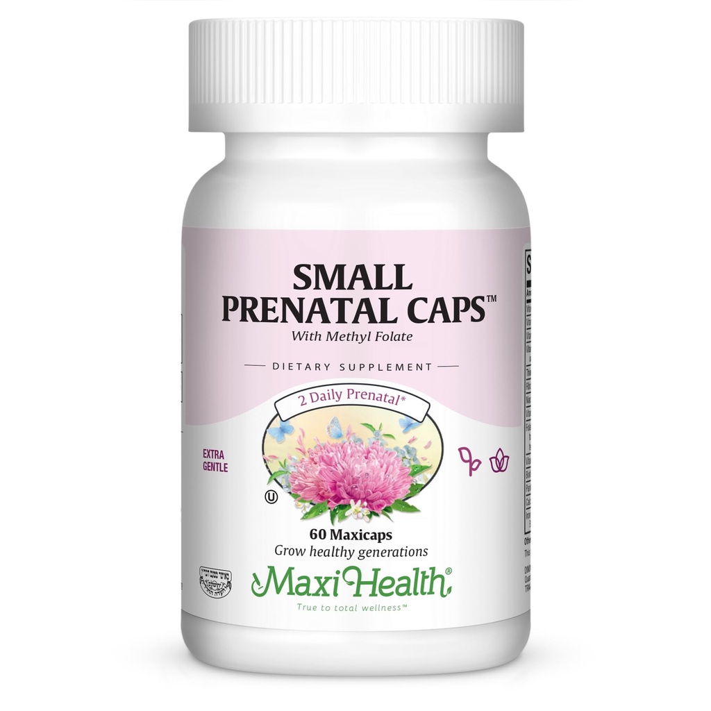 Maxi Health Prenatal Vitamins for Women with Methyl Folate - Easy to Swallow Small Prenatal Vitamin Capsules - Over 20 Essential Vitamins and Minerals - for Pregnant and Lactating Women - 60 Count