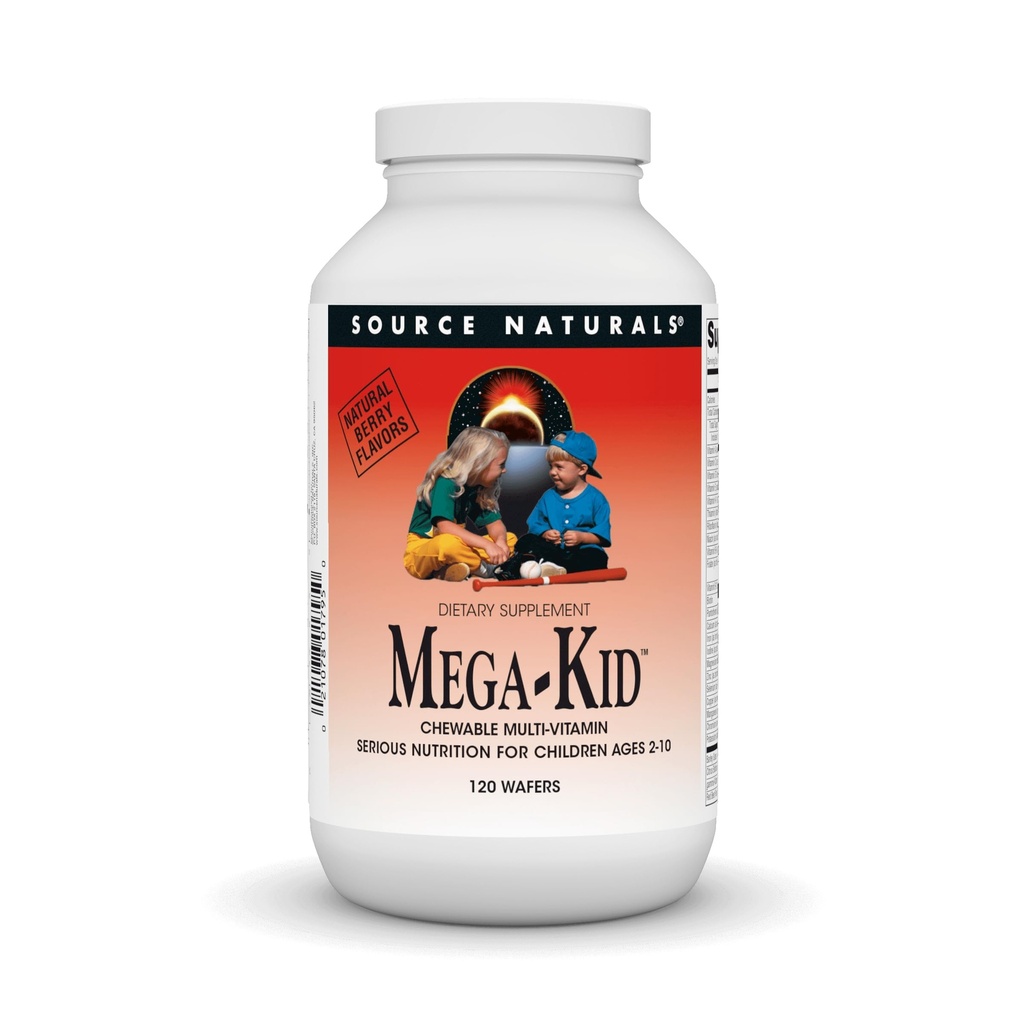 Source Naturals Mega-Kid Chewable Multi-Vitamin, Serious Nutrition of Children for Children Ages 2-10, Natural Berry Flavors - 120 Wafers