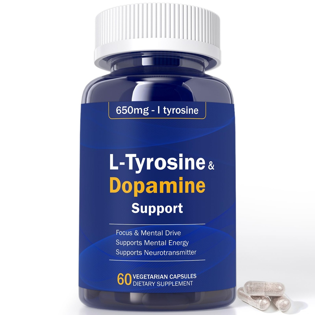 Dopamine Brain Food - 650 mg L-Tyrosine Supplement - Dopamine Support for Focus & Mental Drive - Supports Mental Energy & Neurotransmitter Function with B Vitamins - 60 Capsules