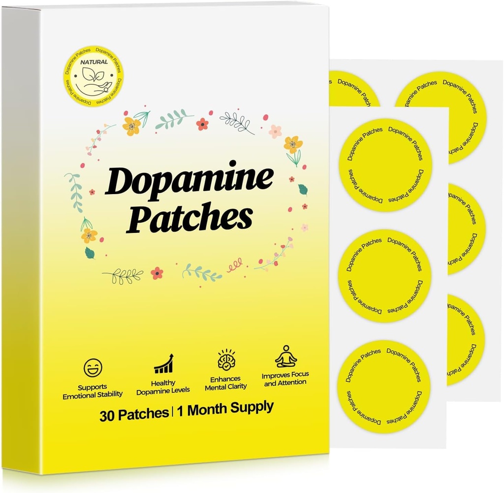 Dopamine Patches, Extra Strength Natural Plant-Based Formula, Non-GMO Vegan Transdermal Patches, All-Day Dopamine & Serotonin Balance Support for Daily Wellness & Work-Life Balance, 30 Pcs