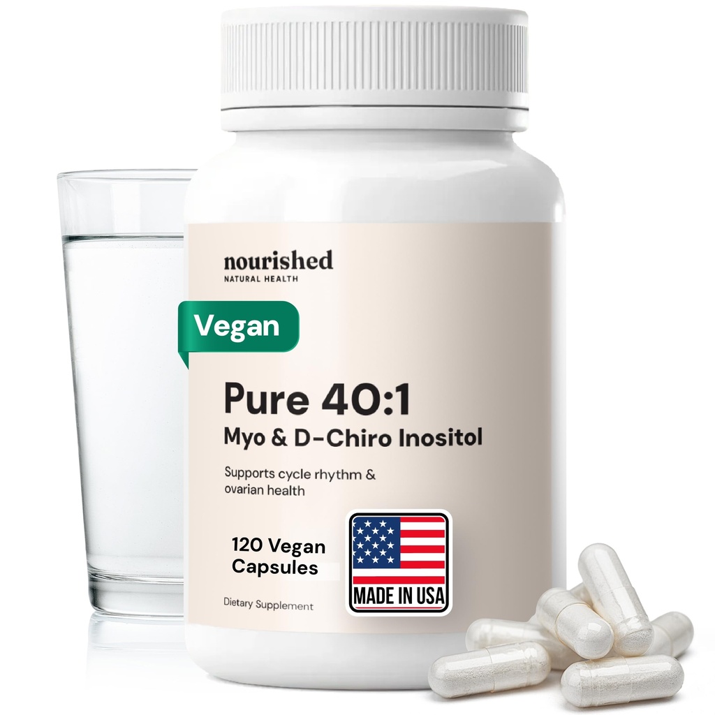 Nourished 40:1 Myo-inositol & D-Chiro Inositol Supplement for Women with Fertility, Skin Health, or Menstrual Cycle Symptoms - Hormone Balance for Women - 120 Capsules