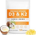 120 软胶 维生素 D3 K2 1000IU 200MCG - 椰油 - 支持免疫,心脏健康 - 维持心血管健康 - 高级吸收 - 容易吞咽