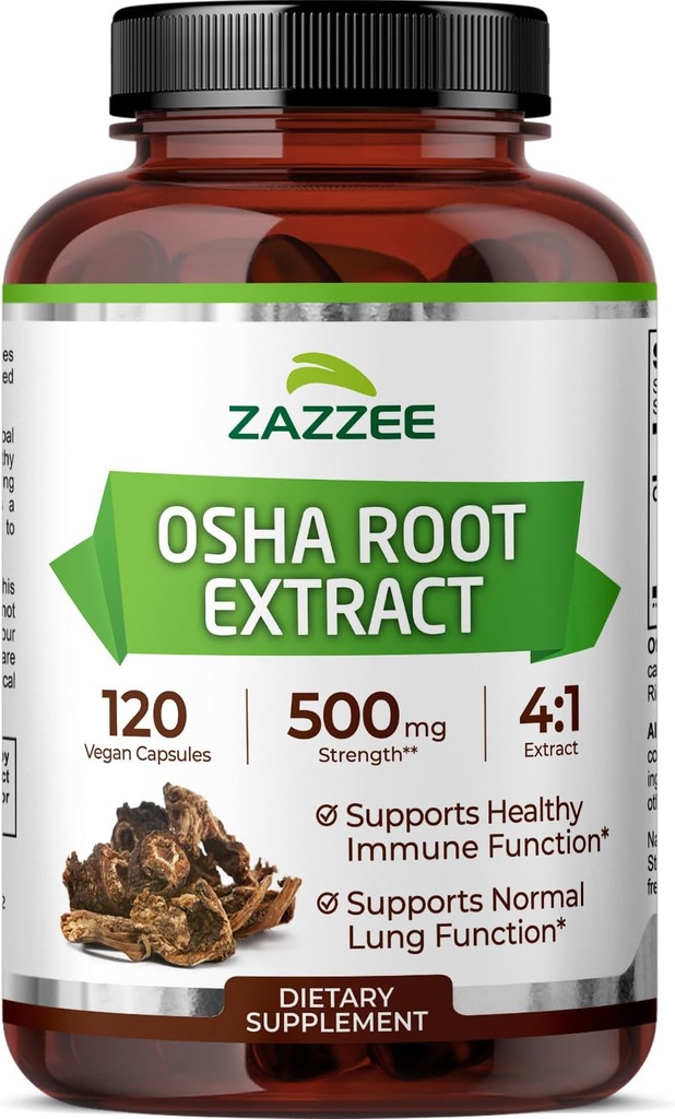 Zazzee OSHA 根 4:1 提取,500 mg 强度,120 Vegan Capsules, 4个月供应,集中化和标准化 4X 提取,100%蔬菜,Ligusticum porteri,全自然和非GMO