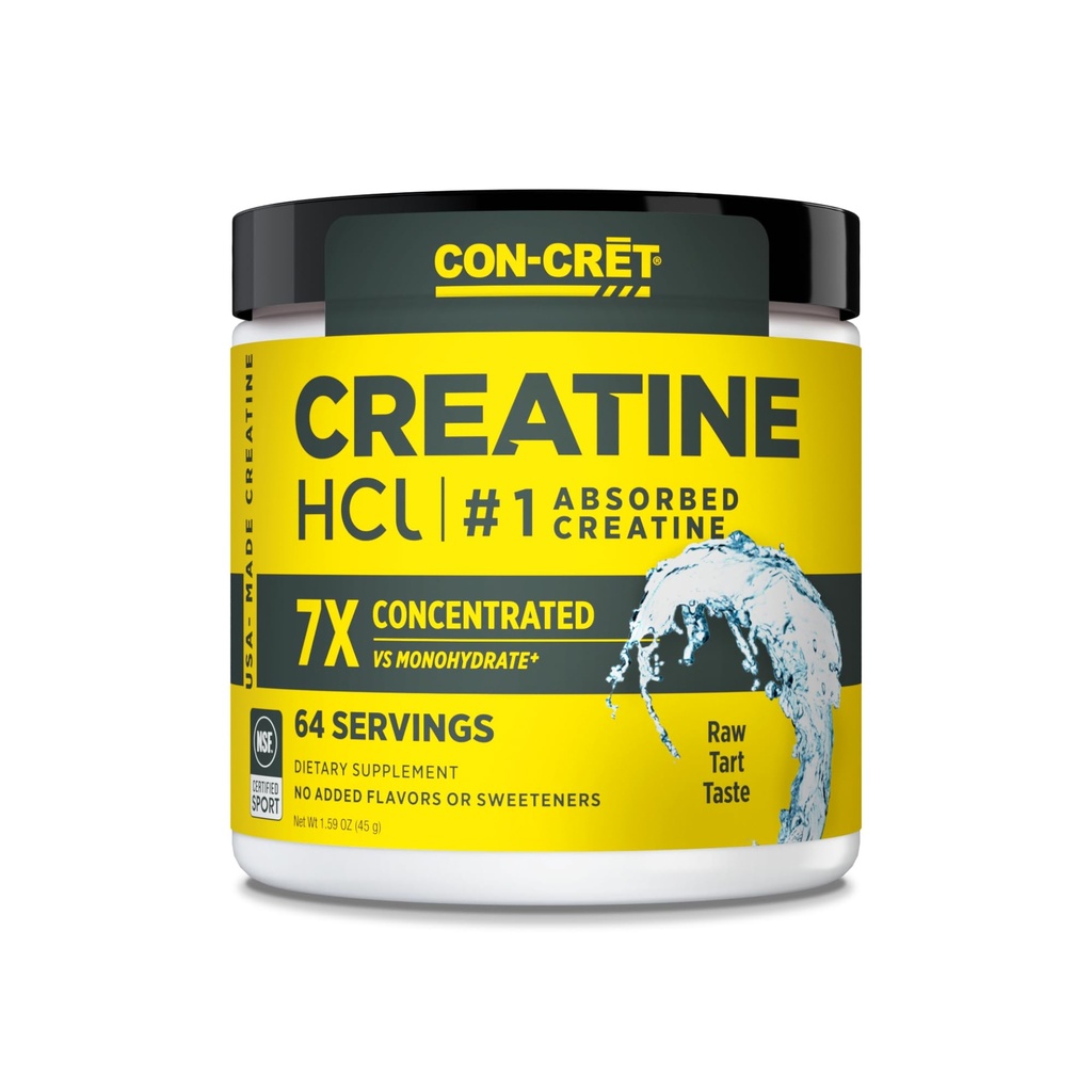 CON-CRET Creatine HCl Powder |肌肉,认知,细胞能量支持 |没有Bloating或Cramps |美国制造和NSF认证 | 不受欢迎(64 service)