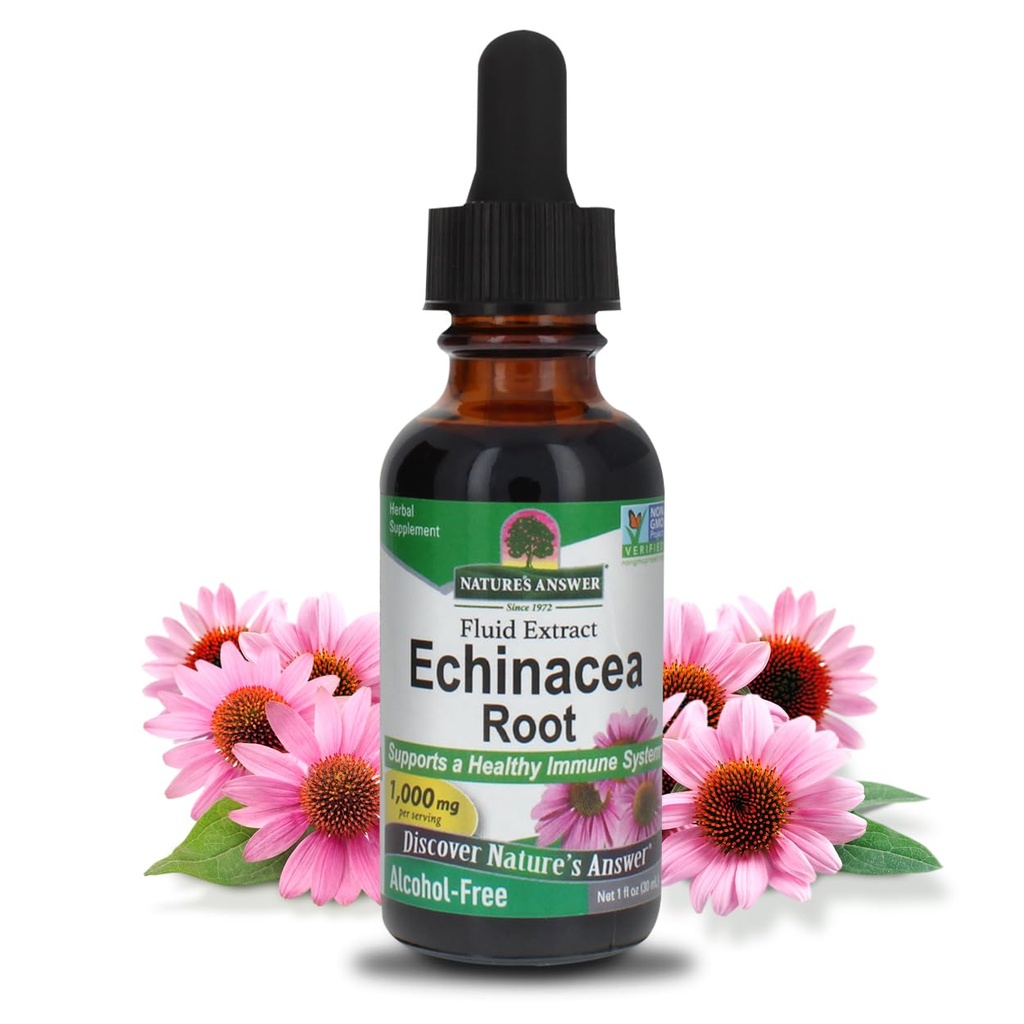 自然界的解答 Echinacea 无酒精提取 1 Fluid Ounce 推动整体健康 – 天然免疫促进器 – 炎症减少器