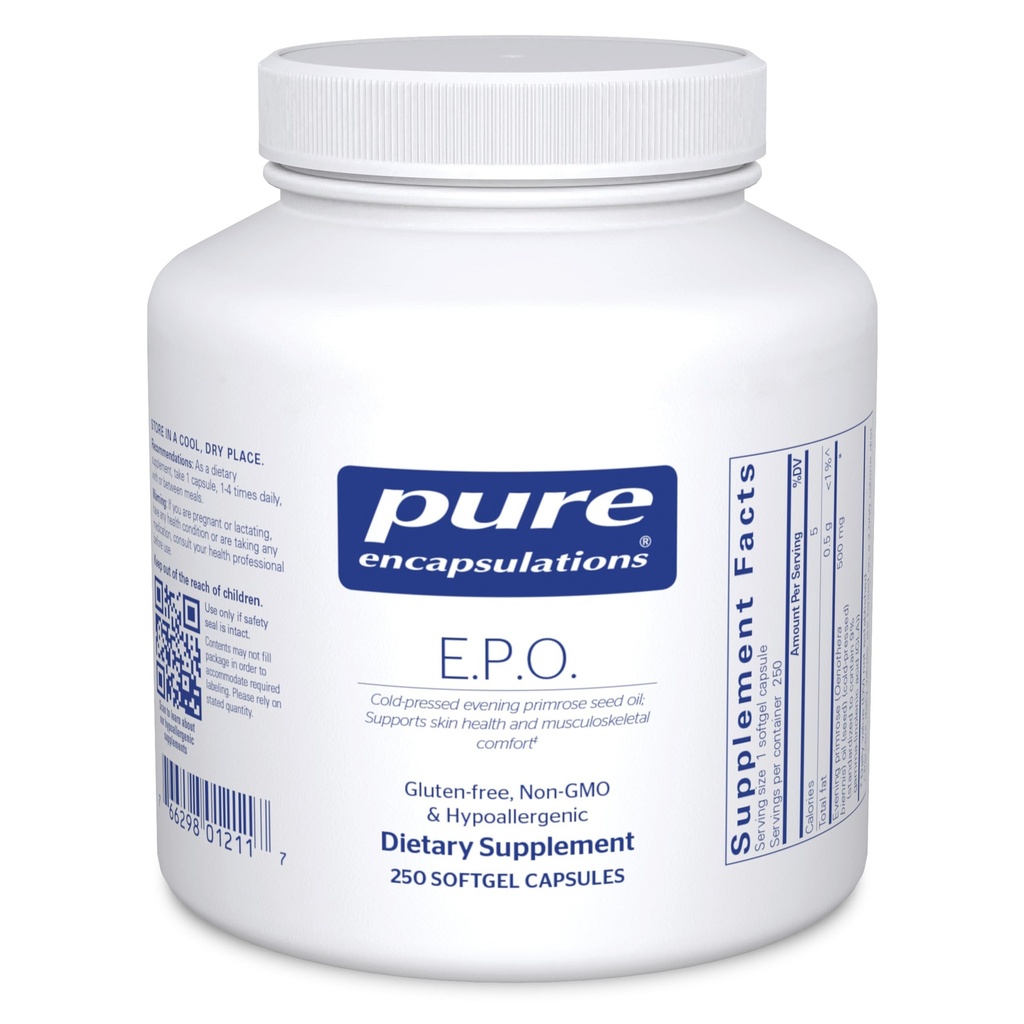 纯封装 E.P.O. (Evening Primrose Oil) 虚构饮食补充品,包含9%的GLA → 250软胶盖