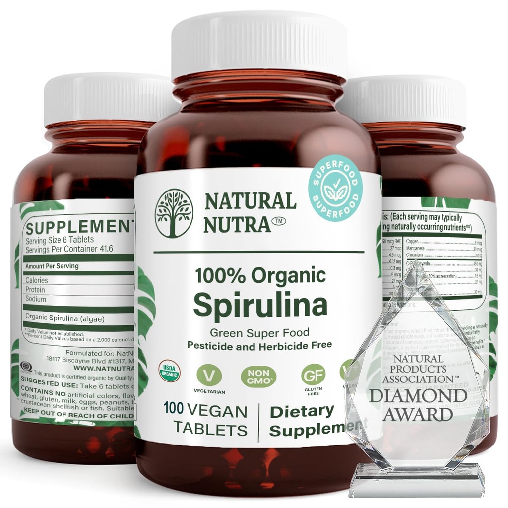天然 Nutra 100% USDA 有机螺旋藻片, 帮助维持体脂肪, 促进肝脏健康, 促进免疫系统, 帮助改善代谢, 促进豁免, 300 mg, 100 Vegan 片