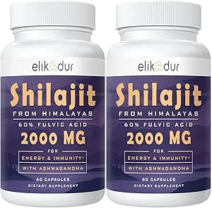 2000年 MG Shilajit 补编,100%纯 Shilajit 配有 85+ 履带矿物和 60% 富尔维奇酸, 布尔能量和豁免, Vegan, Natural, 120 Capsules