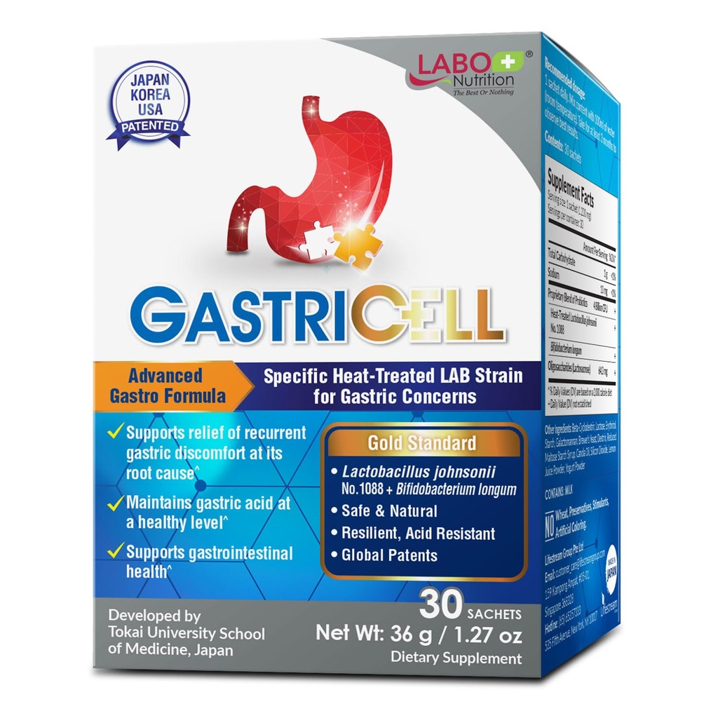 LABO 营养 GASTRICELL - 酸性还原剂、心脏烧伤、胃部常年不适症、抗胃病的自然防护 30 名运动员