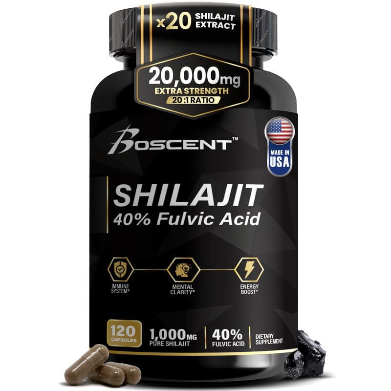 Shilajit Capsules 20,000mg – 纯喜马拉雅岛 Shilajit 供男性和女性使用 – 与Resin 相同 – Fulvic Acid 补充 85+ Trace Minerals – 高概率自然能源 – 120 Vegan Capsules