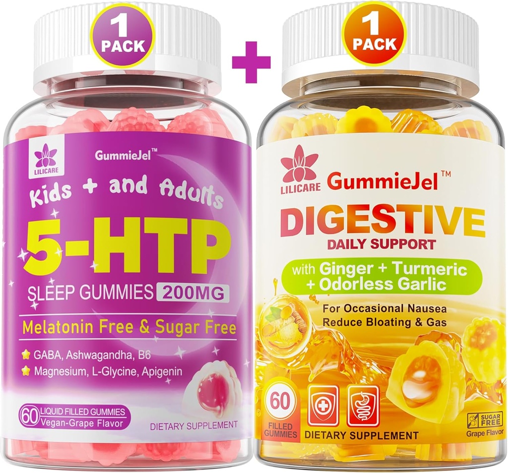 Ginger Chews Gummys for Nausea, Tommach Relief & 5HTP Gummys for adderns & Kids 8+ 配有GABA + 镁甘油
