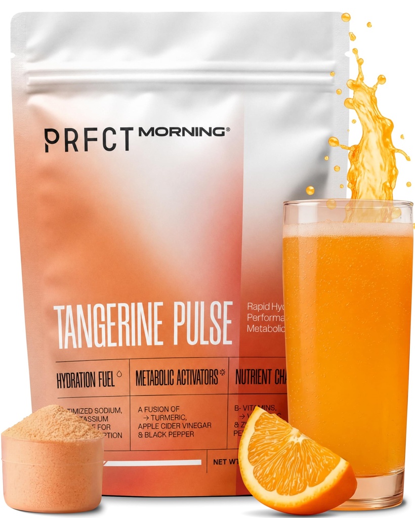 PRFCT Morning 3-in-1 Electrolyte Powder -15-Min Fast Hydration - Metabolism & Cortisol Support - 1,200mg Electrolytes - Vitamin C | B6 | B12 | Zinc | ACV | Turmeric - Orange Juice Flavor 30 Day Supply