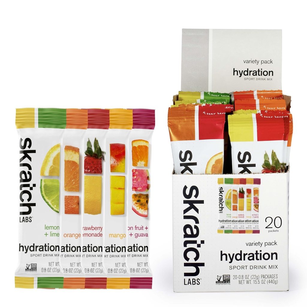 Skratch Labs 水利包 - 水利饮料混合器, Variety Pack(20 单服务包) - 为运动员和运动表演开发的电解石粉, Gluten Free, Vegan, Kosher
