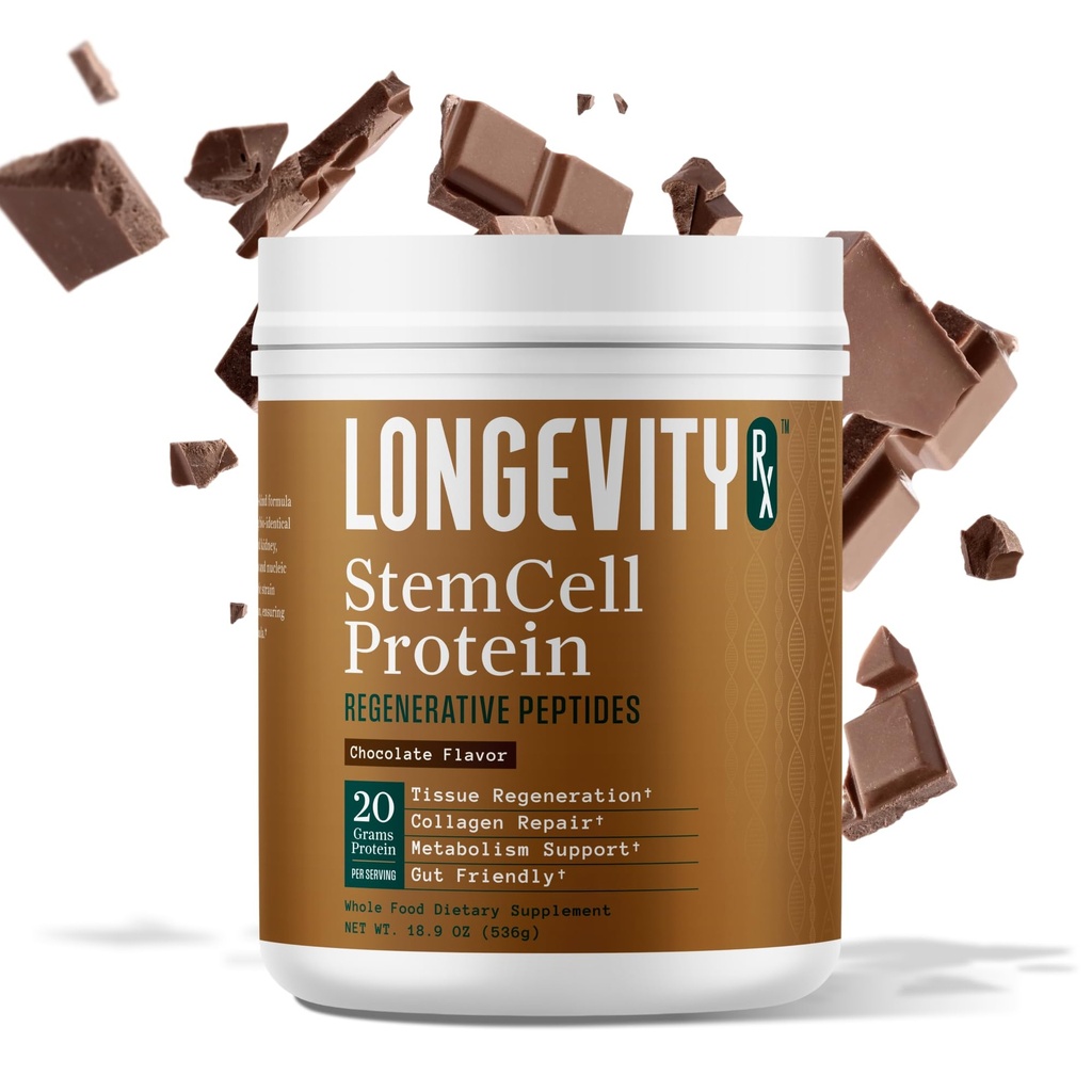 Stem Cell Protein Powder Chocolate – Bone Marrow & Bone Broth Protein, Bacillus Subtilis AB-22, Natural Peptides – Cellular Recovery – 30 Servings