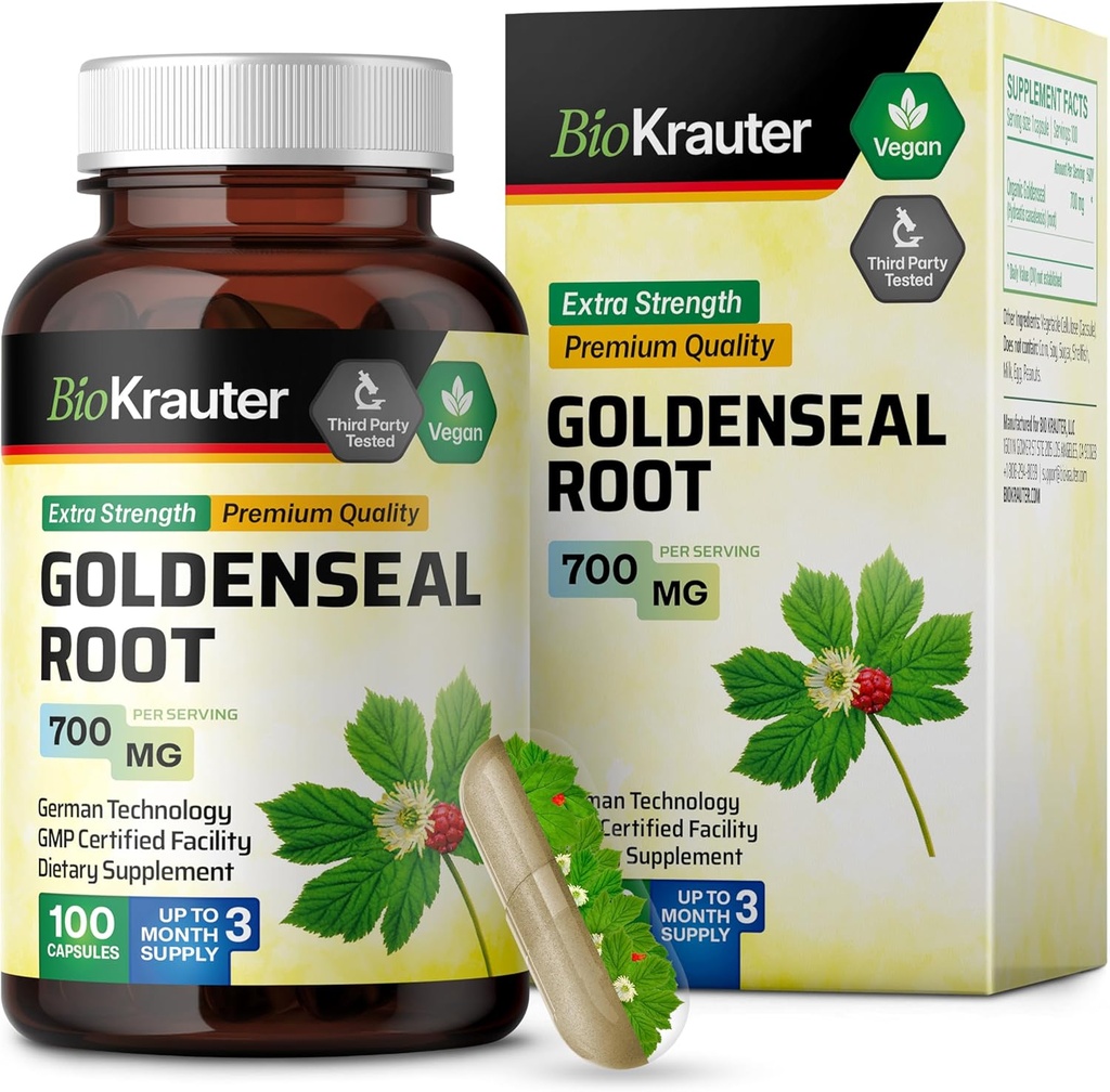 BIO KRAUTER 金矿根盖700毫克 - 100枚金矿粉盖 - 呼吸和消化支持 - Vegan,无填充器