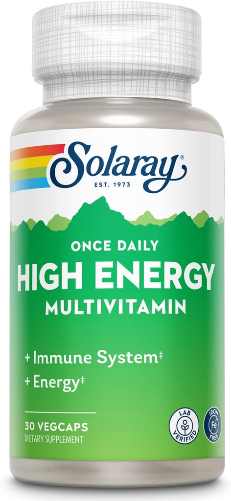 SOLARAY Once Daily High Energy Multivitamin,无铁,免疫系统和能源支持,全食品和草药基成份,男女多维生素(30种服务,30种蔬菜)