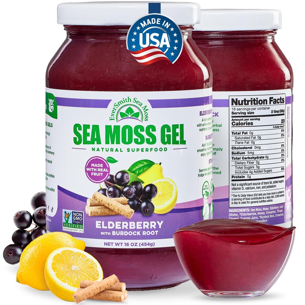 野生爱尔兰海 Moss Gel 在美国制造 富含维生素和矿物质 海 Moss Gel Raw 营养补充 | 草莓(16 oz)