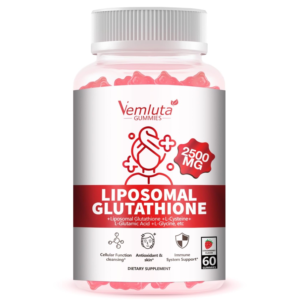 1 Pack 2500MG Liposomal Glutathione Gummies, 2X Absorption Liposomal Glutathione for Women-Complex L-Cysteine, Antioxidant, Skin & Liver Support, Strawberry Flavor, 60 Count