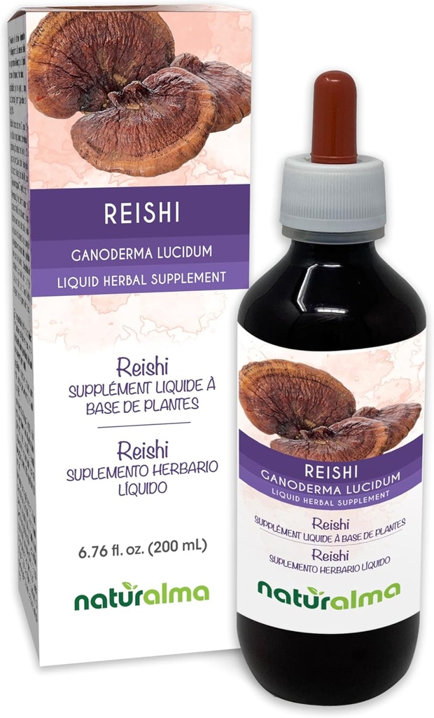 Naturalma Reishi (Ganoderma clearum) 芬古斯或蘑菇 无酒精丁香 - 6.76 fl oz 液滴提取 - 草药补充 - Vegan