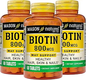 MASON NATURAL Biotin 800 mcg, 头发,皮肤和钉子健康支持, 高概率维生素B7补充, 60 片(3页)