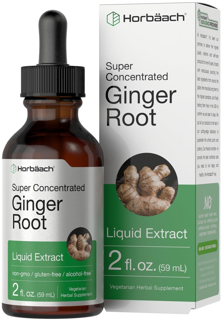 Horbäach 姜根提取液 → 2 oz → 无酒精补充物 → 超级集中 → 蔬菜,非GMO, Gluten Free