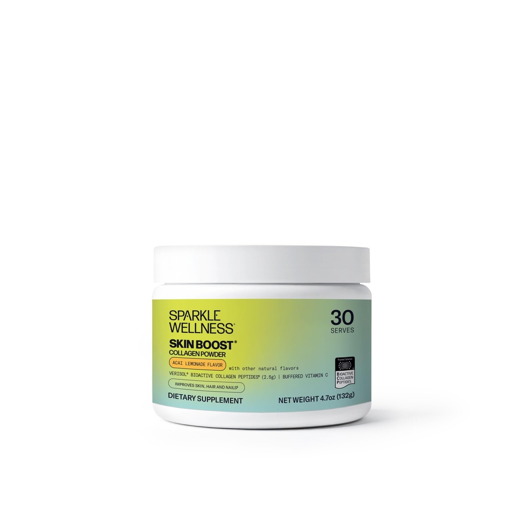 Sparkle Wellness VERISOL 生物活性水解烯烃 | Collagen 粉末,配有维生素C 用于皮肤,毛发和钉状健康 → Skin Boost (Acai Lemonade) [30-Serves].