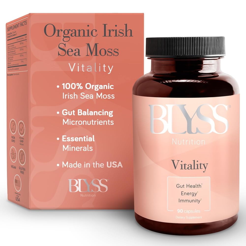 爱尔兰有机海 Moss Capsules with Burdock Root, Bladderwrack and Bioperine Black Pepper - 支持能源, Gut健康,甲状腺与抗衰老 - Vegan - 90 cm