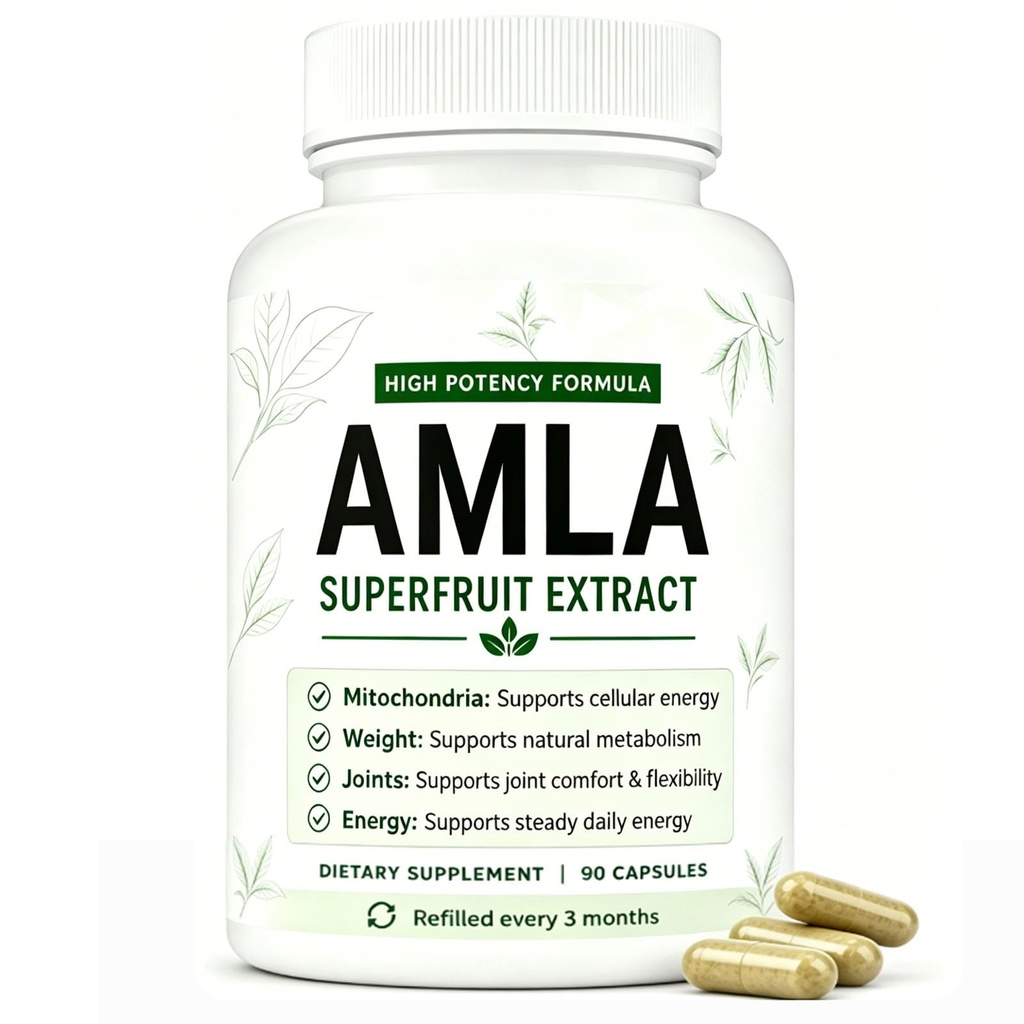 Amla Superfruit Capsules, 1,000mg Pure & Potent Extract, 100% Natural Ingredients, Antioxidant, Supports Energy, Mitochondria, Joints, 90 Capsules