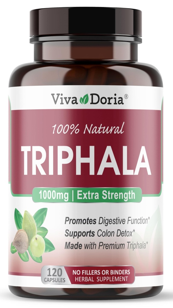 Viva Doria Triphala Herbal Supplement with Amla, Bibhitaki, Haritaki, Digestion & Colon Support, Immune System Support 1000mg, 120 Veggie Capsules