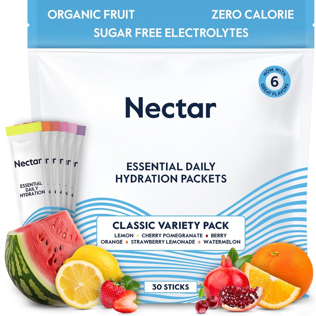 Nectar Hydrition Packets - Electrolytes Powder Packets - 无糖和0卡路里 - 有机水果液体 Daily IV Electrolytes Power for Dehdlidation Refed and rehyddation (Variety 30 Pack) (中文(简体) ).