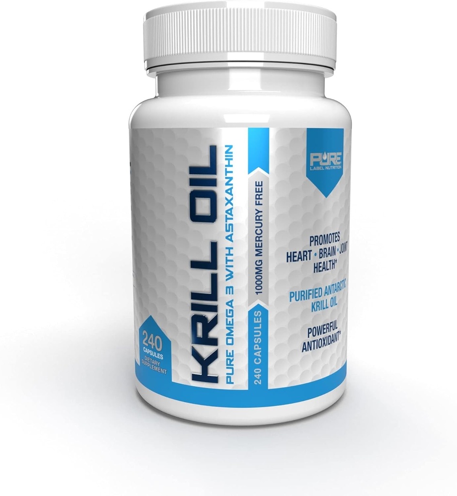 纯Label营养 新鲜南极磷虾油1000mg,Omega 3's,Extra Strige, EPA & DHA 软胶有抗氧化剂Astaxanthin. 心脏健康补充品和无鱼味的余味. 240胶盖
