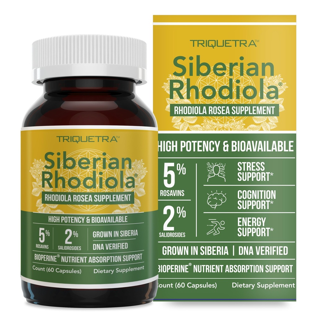 Max Strength Siberian Rhodiola®: Rhodiola Rosea 5% Rosavins, 2% Salidroside & BioPerine® for Enhanced Absorption – Helps Support Stress, Energy & Focus* – Grown in Siberia, DNA Verified (60 Capsules)
