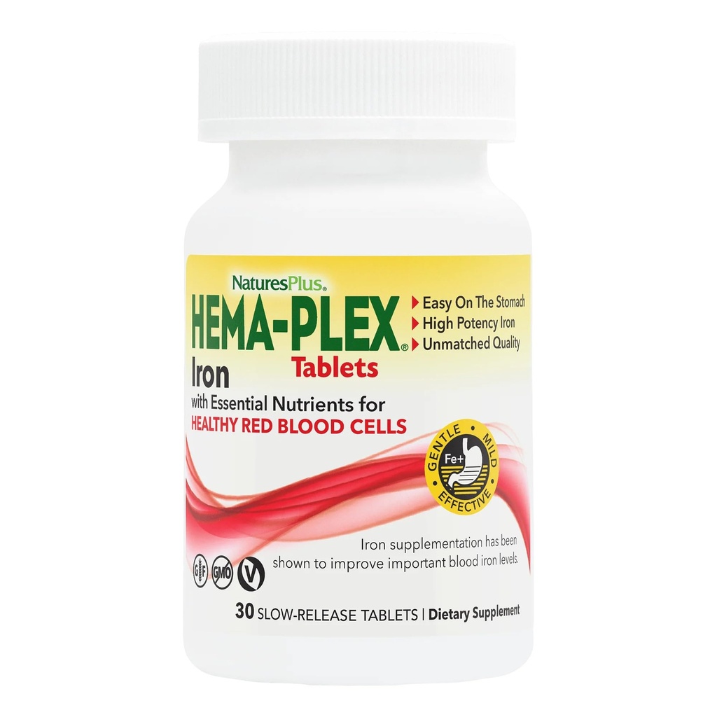 NatusPlus Hema-Plex 铁 - 30 慢释放片 - 85 mg Chelated 铁 - 总血液健康 - 维生素 C & Bioflavoids - 非转基因生物,蔬菜和Gluten 免费 - 30 services