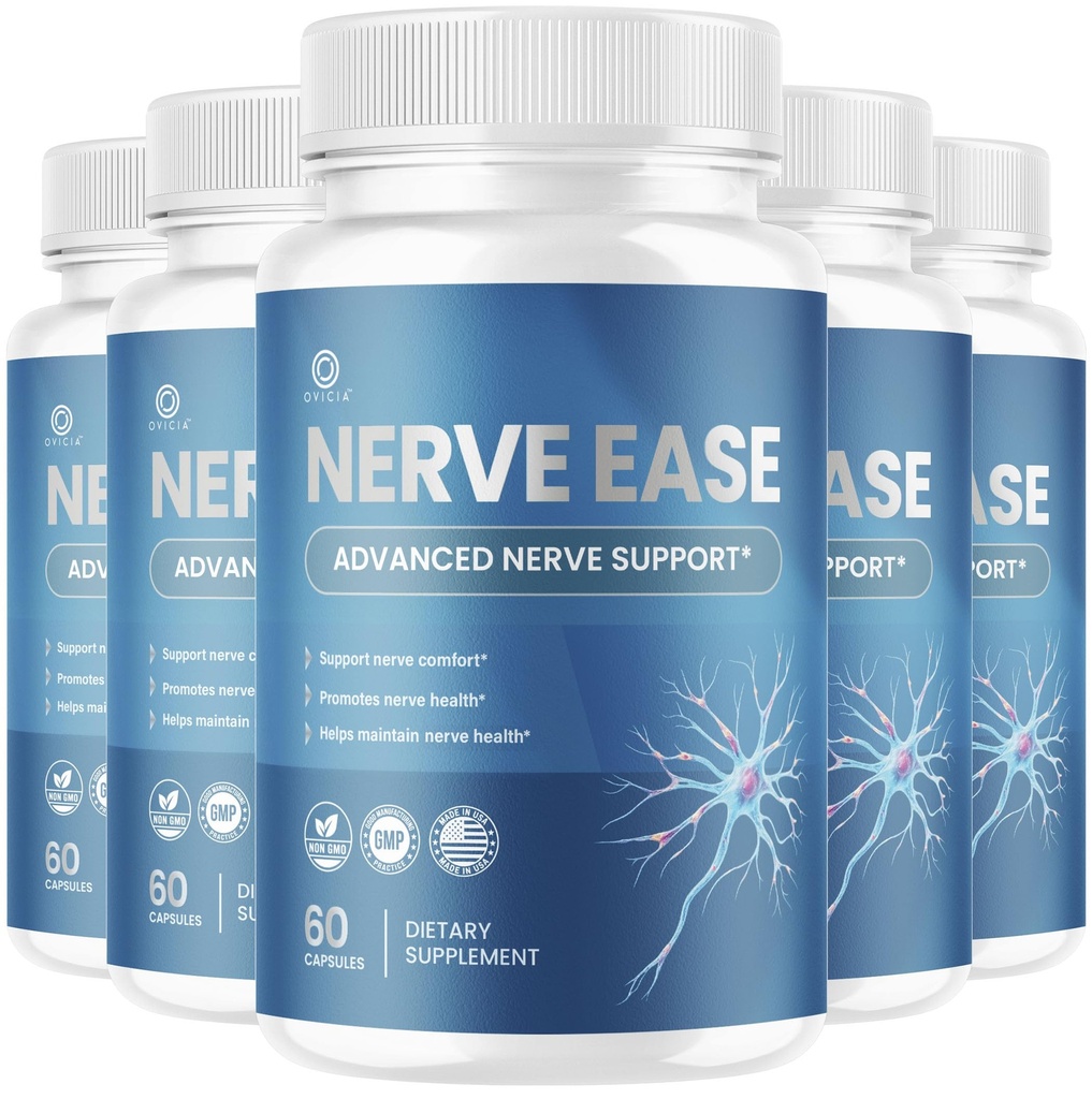 (5 Pack) Nerve Ease Capsules - Nerve Ease Advanced Nerve Support Pills, NerveEase Support Maximum Strength All Natural Premium Formula for Overall Health & Wellness, 300 Capsules for 5 Months