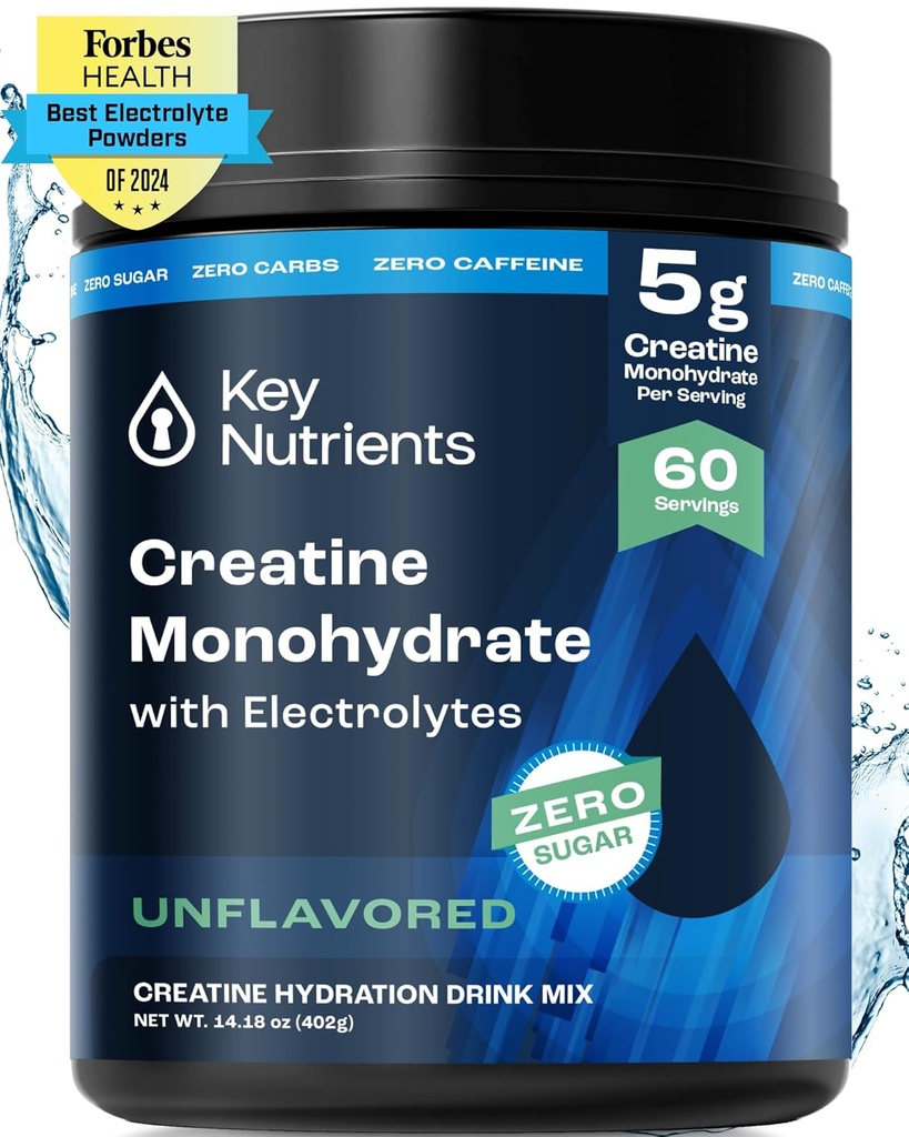 NUTRIENTS Creatine 单水合物 Powter + Electrolytes, 5000mg Creatine Powter, 微化Creatine 单水合物 Creapure Creatine - 60 services, 产于美国
