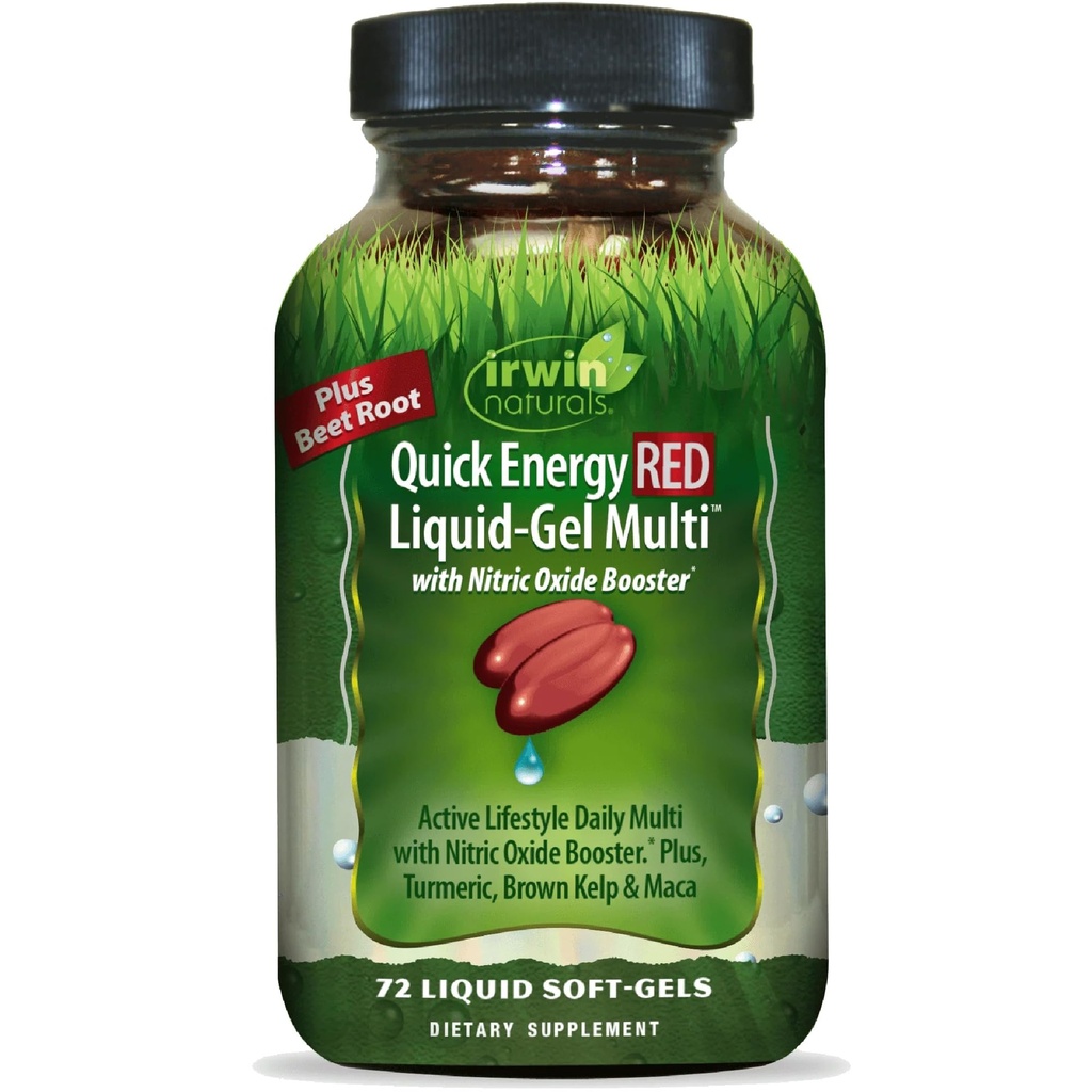 Irwin Naturals 快速能量 RED 液态-Gel 多与 Nitric Oxide 助推器 - 72 液态软胶 - 与 Nitric Oxide 助推器, Turmeric, Brown Kelp, Maca & Beet Root
