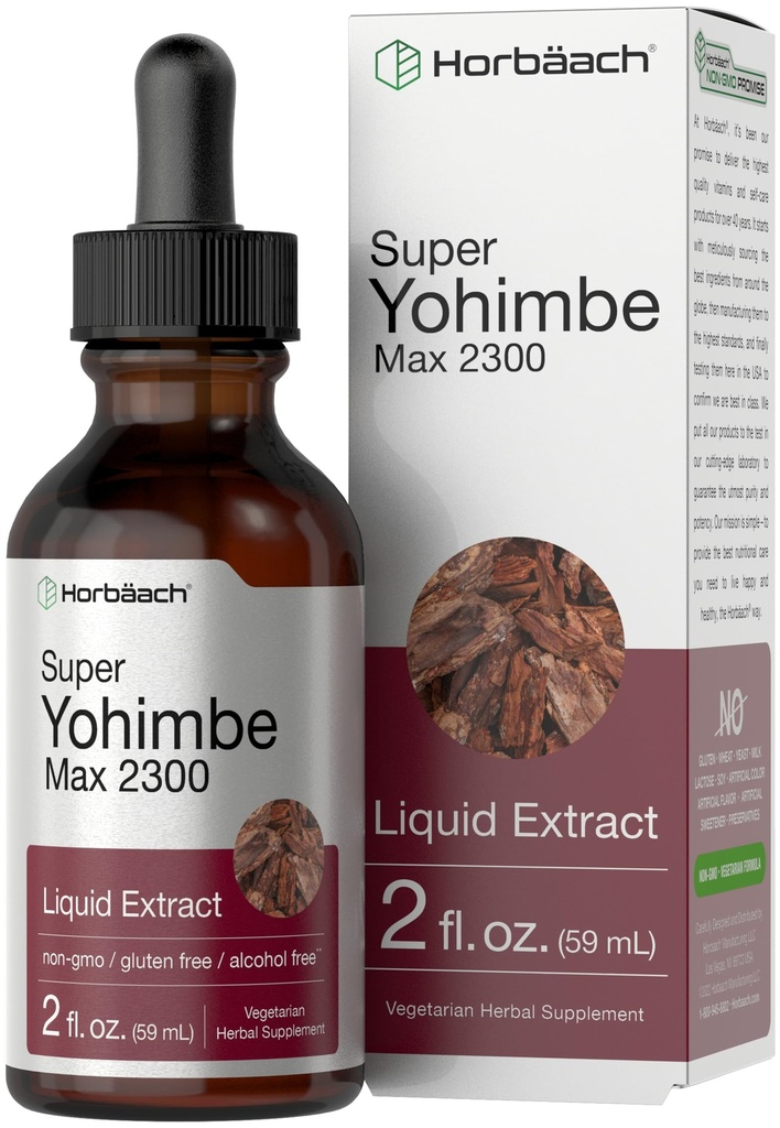 Horbäach Yohimbe Bark Liquid Except ^ 2 Fl Oz ^ 男男女女补充 ^ 酒精无刺滴 → 蔬菜、非GMO和Gluten Free