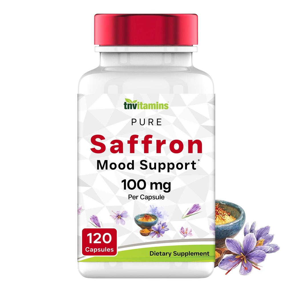 tnvitamins Saffron Capsules 100 mg, 120 Capsules | High Potency Saffron Supplement from Real Saffron Threads | Mood & Emotional Support* | Natural Appetite Support*