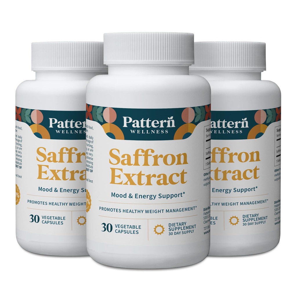 Pattern Wellness Saffron Extract – Mood & Wellness Support – 88.5mg Saffron Supplement – Non-GMO & Gluten-Free – 90 Vegetable Capsules