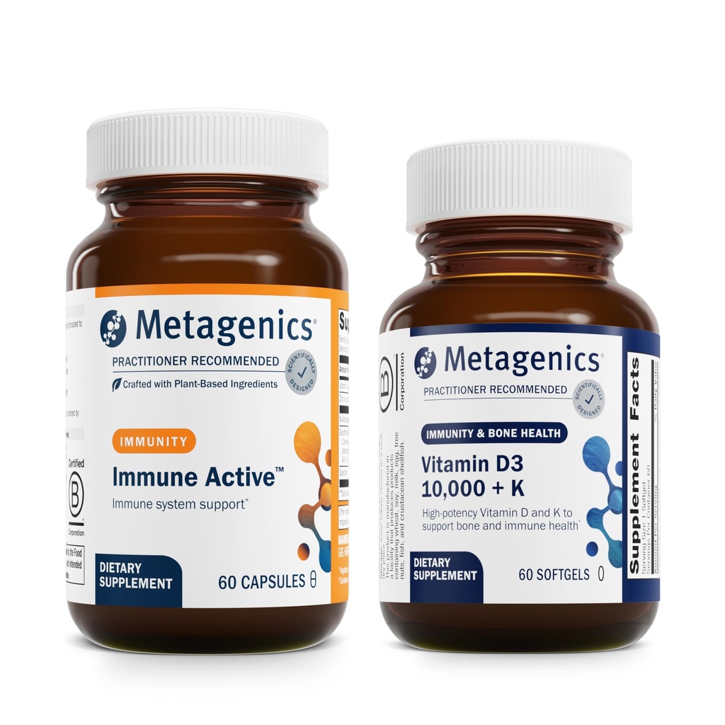 Metagenics Bundle - Immune Active & D3 10,000 + K - 60 Capsules of Immune Active for Immune Health Support - 60 Softgels of D3 10,000 + K for Immune Support, Bone Health & Heart Health